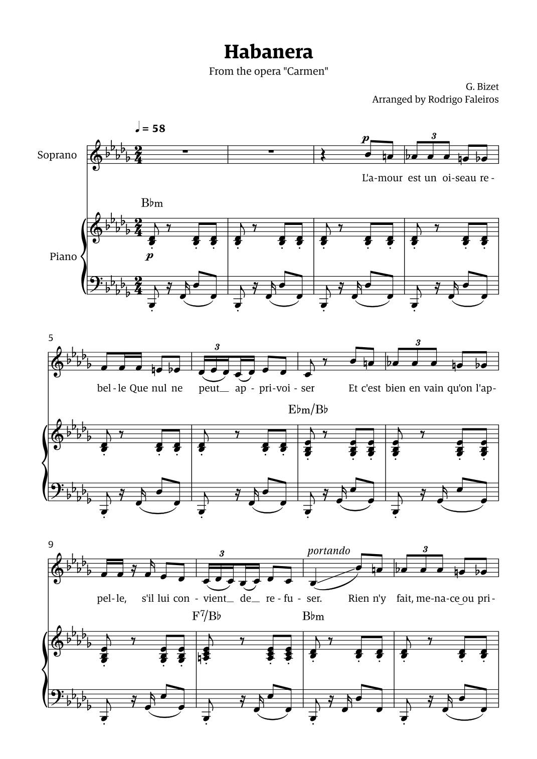 Habanera (for soprano - Bb minor/major) (arr. Rodrigo Faleiros)
