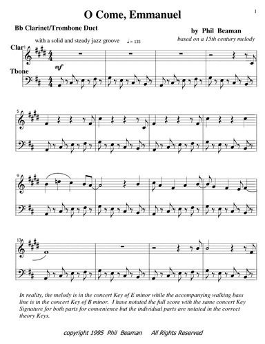 O Come, Emmanuel - jazz clarinet and trombone