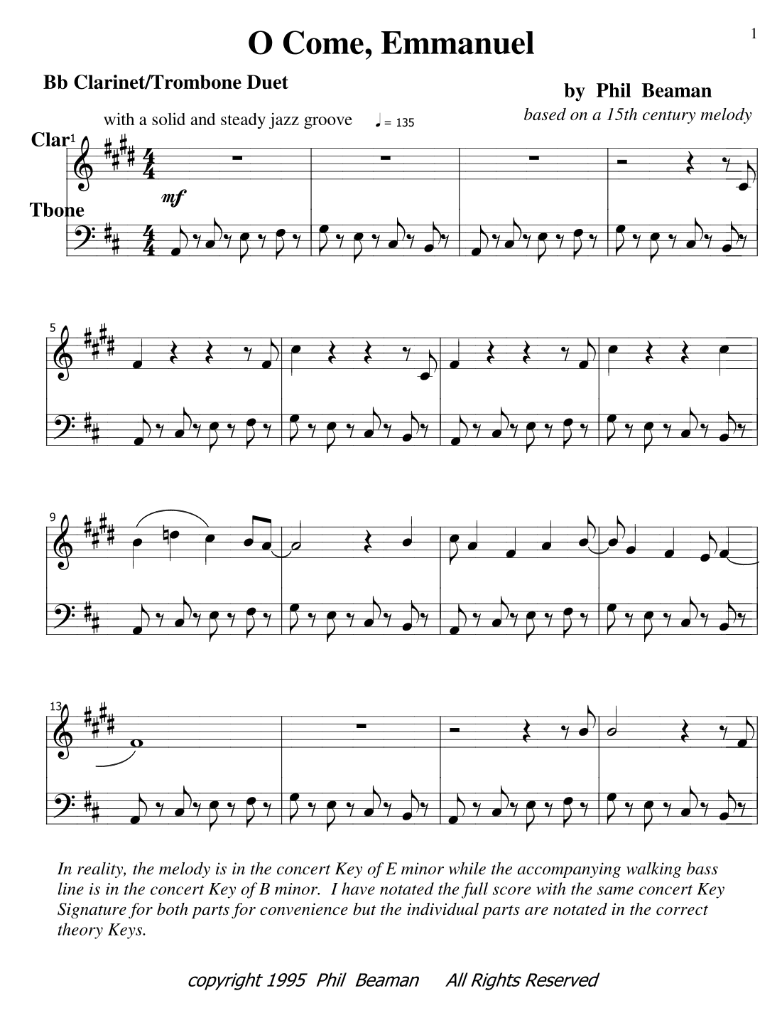 O Come, Emmanuel - jazz clarinet and trombone