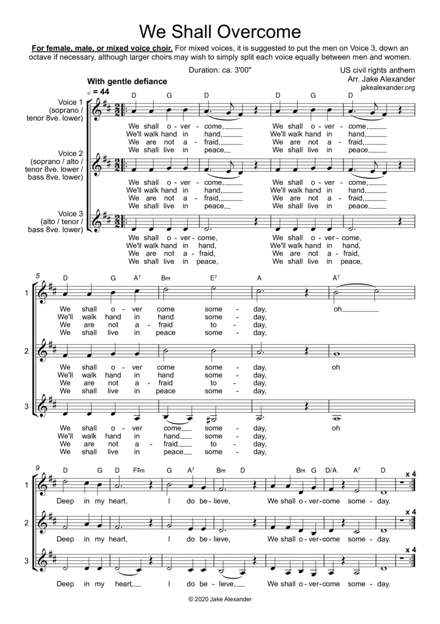 We Shall Overcome - SSA/TTB/SAT/SAB a cappella (arr. Jake Alexander)