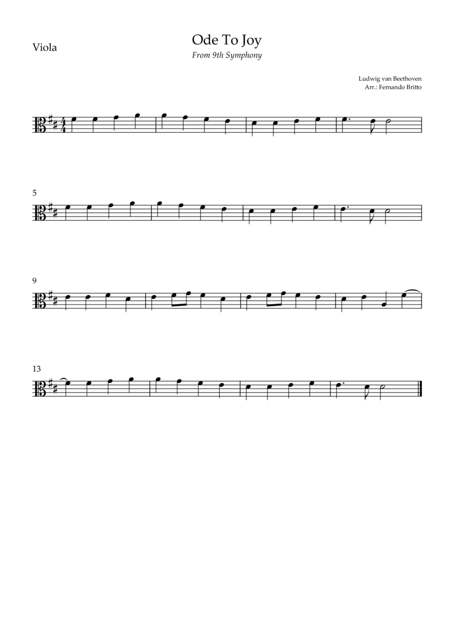Ode To Joy (from Beethoven's 9th Symphony) for Viola Solo (arr. Fernando Britto)