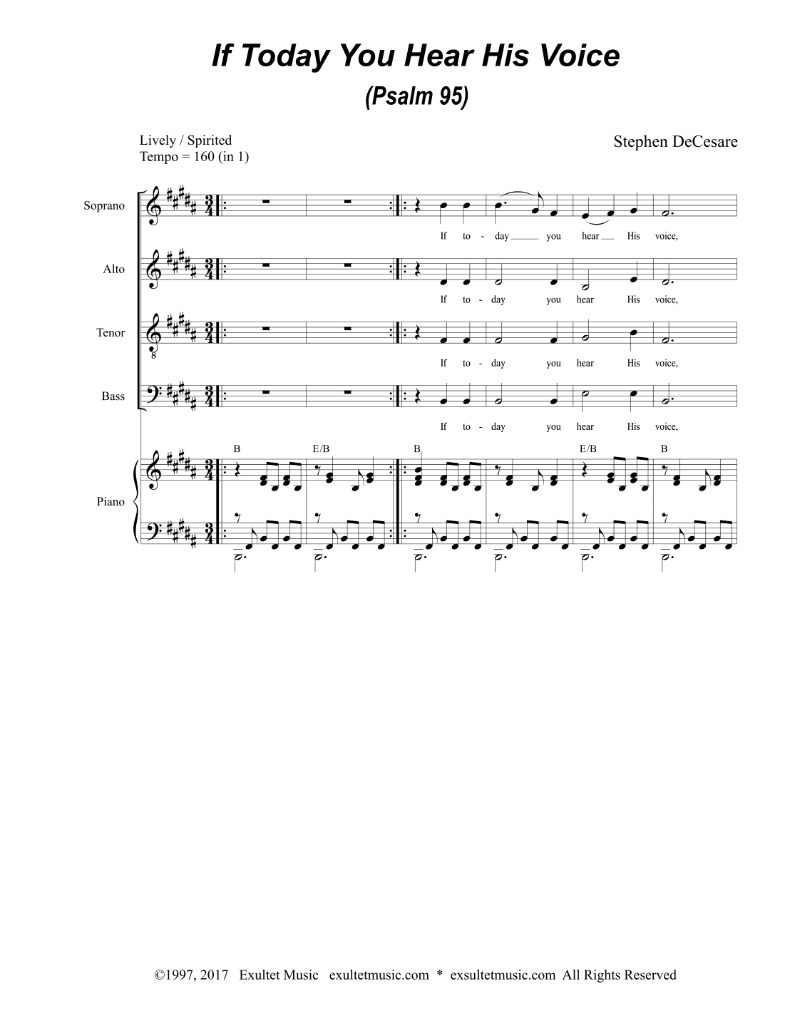 If Today You Hear His Voice (Psalm 95) (SATB Alternate)