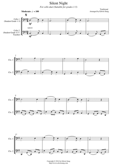 Silent Night (for cello duet, suitable for grades 1-5) (arr. Edwin Sung)