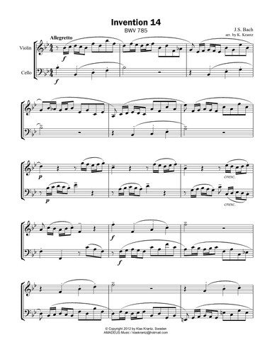 Invention No. 14, Bb Major for violin and cello (arr. K. Krantz)