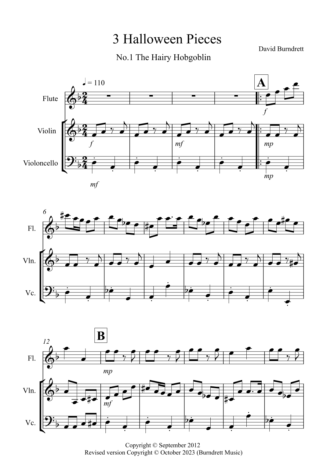 3 Halloween Pieces for Flute, Violin and Cello Trio