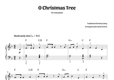 O Christmas Tree (easy piano in F major – with chords) (arr. Bernardo Pereira)
