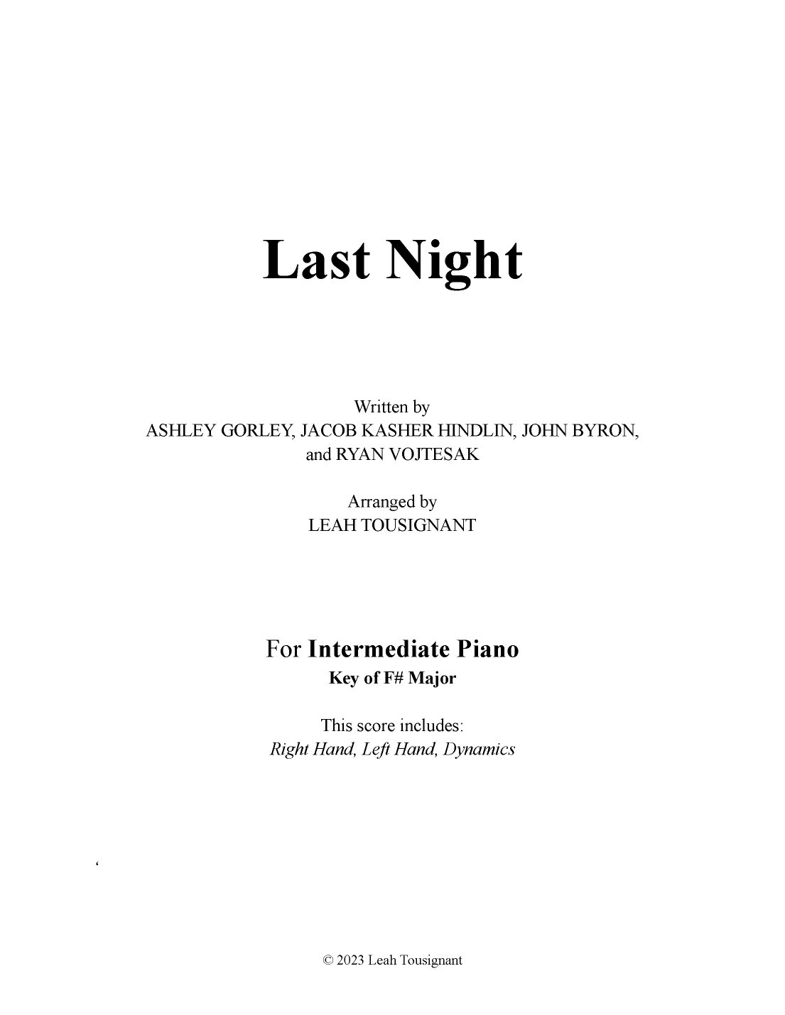 Last Night (arr. Leah Tousignant)