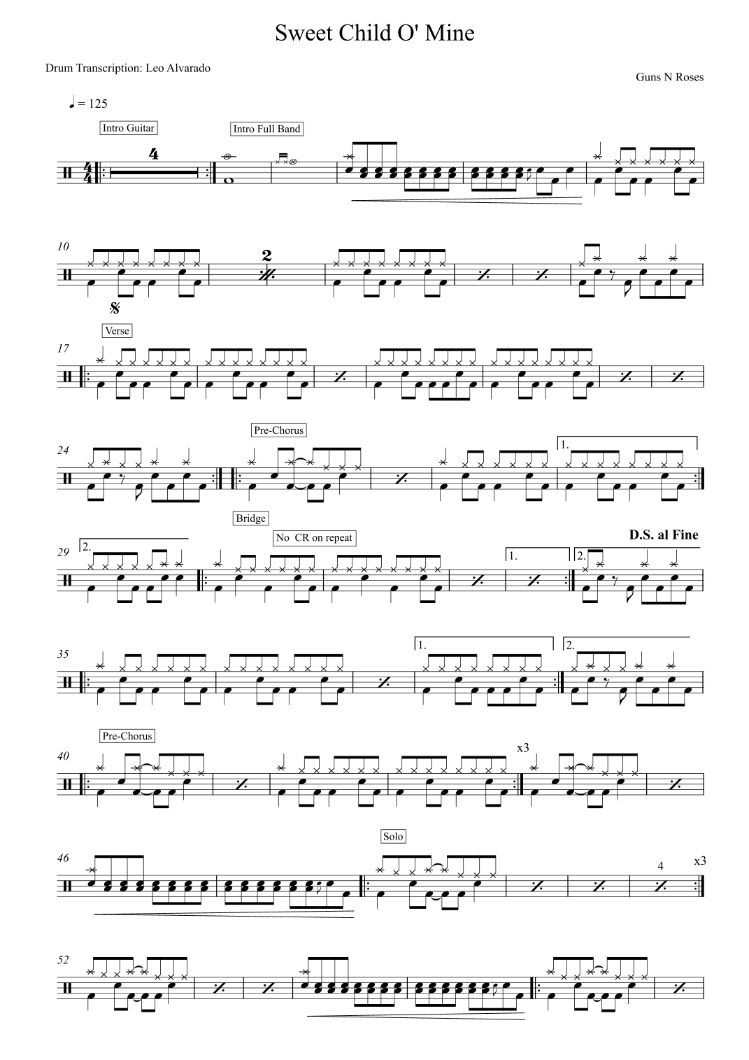 Sweet Child O' Mine (arr. Drum Transcription: Leo Alvarado)