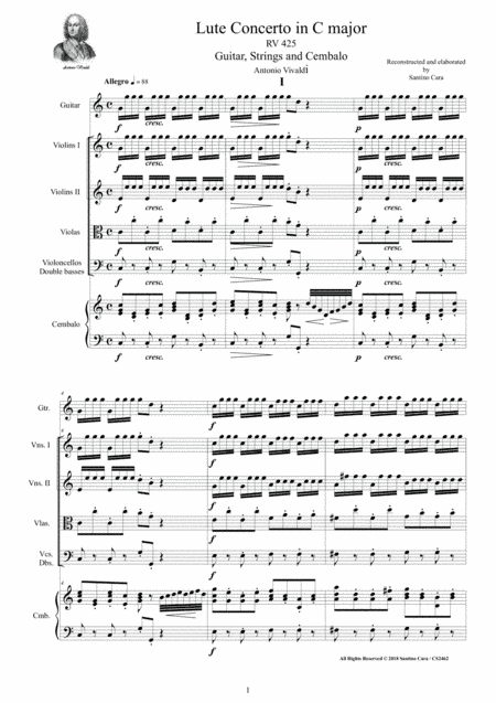 Vivaldi - Lute Concerto in C major RV 425 for Guitar, Strings and Cembalo (arr. Santino Cara)