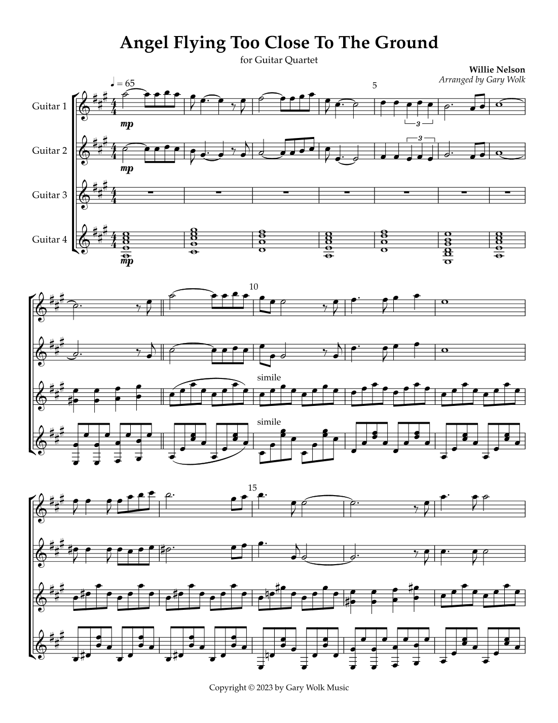 Angel Flying Too Close To The Ground (arr. Gary Wolk)