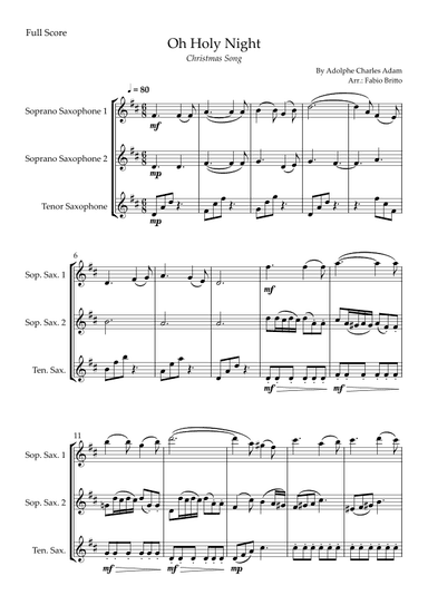 Oh Holly Night (Christmas Song) for Saxophone Trio (arr. Fabio Britto)