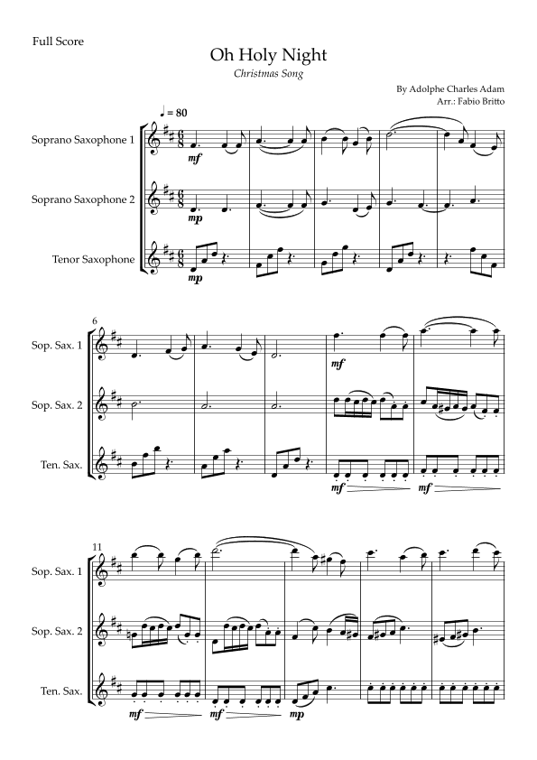 Oh Holly Night (Christmas Song) for Saxophone Trio (arr. Fabio Britto)