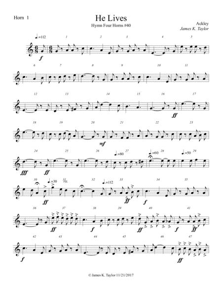 He Lives (Hymn Four Horns #40) (arr. James K. Taylor)