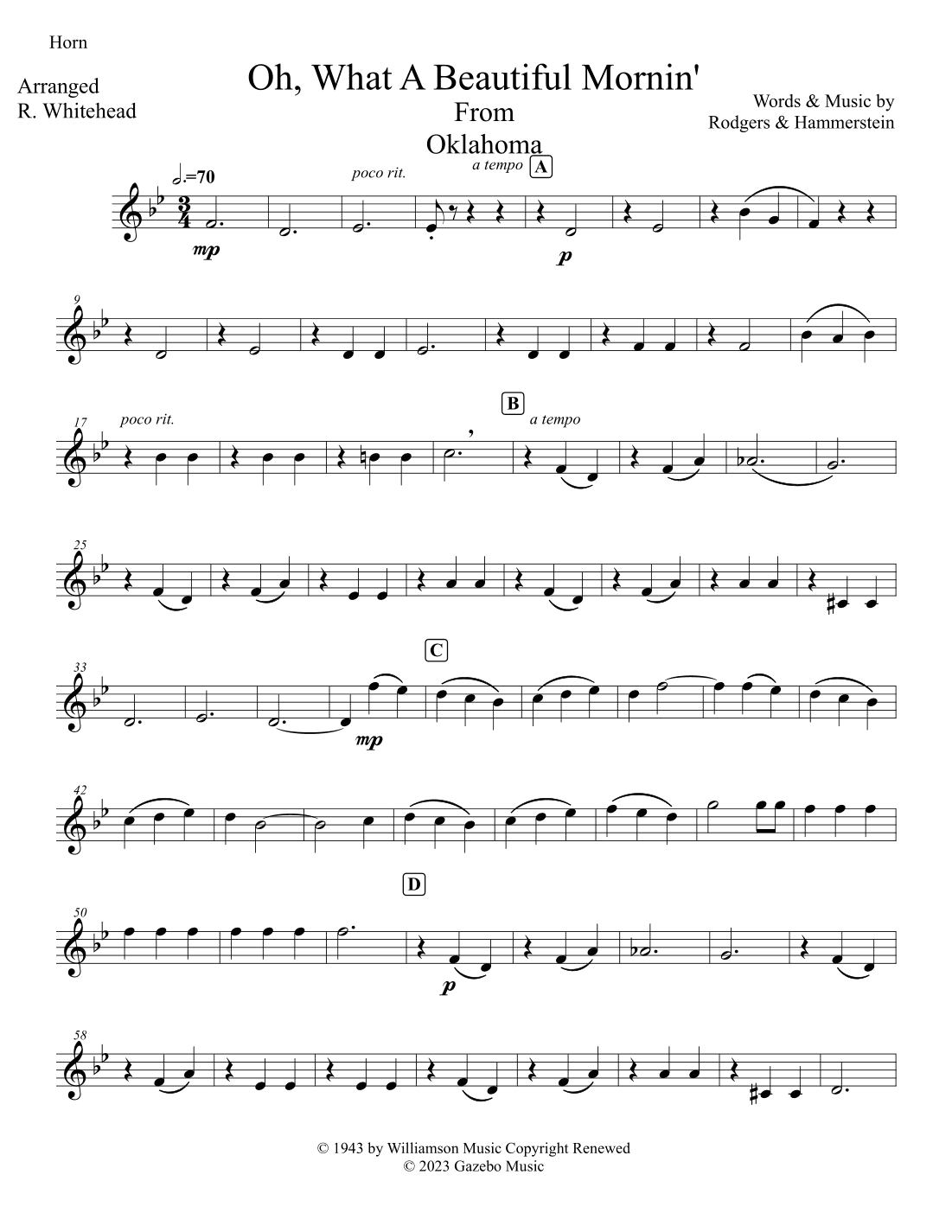 Oh, What A Beautiful Mornin' (arr. Robert Whitehead)