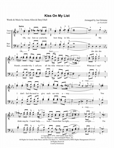 Kiss On My List (arr. Joe Grimme)