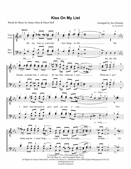Kiss On My List (arr. Joe Grimme)