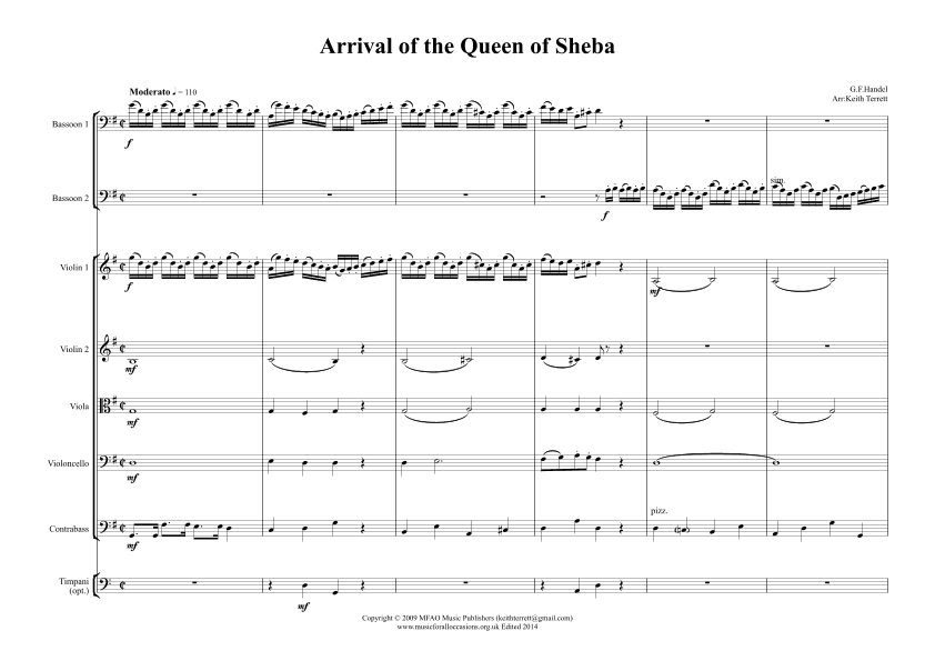 The Arrival of the Queen of Sheba for 2 Bassoons & Orchestra (arr. Keith Terrett)