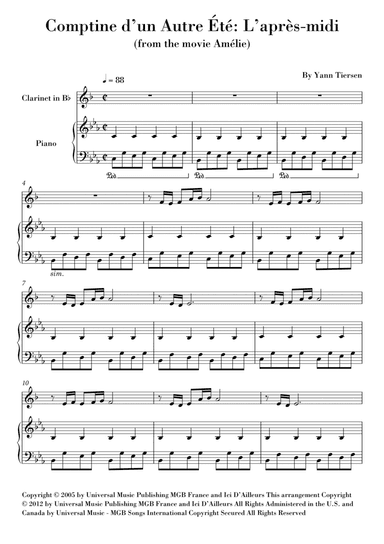 Comptine D'un Autre Été: L'après-midi (arr. Ahiva Editions)