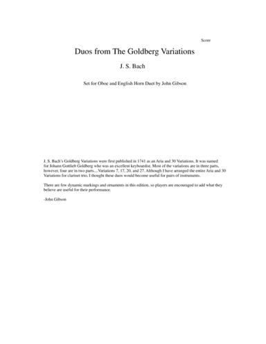 J. S. Bach Duos from The Goldberg Variations set for Oboe and English Horn (arr. John Gibson)
