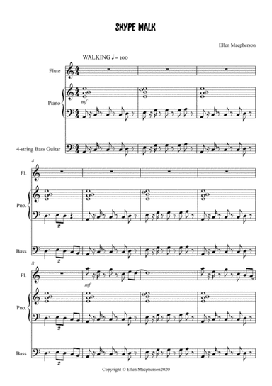Skype Walk Trio for Beginner Flute, Piano and Bass
