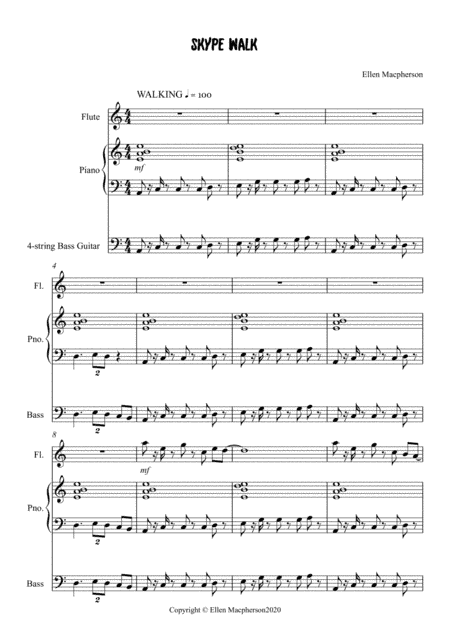 Skype Walk Trio for Beginner Flute, Piano and Bass