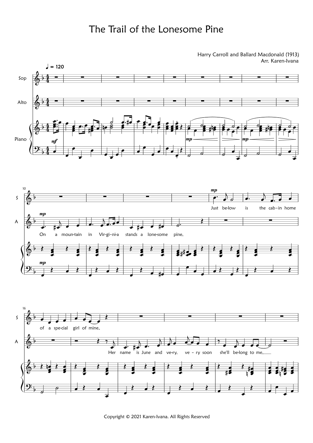 The Trail of the Lonesome Pine (arr. Karen Ivana)