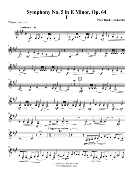 ?Tchaikovsky? Symphony No. 5, Movement I - Clarinet in Bb 2 (Transposed Part), Op. 64 (arr. Doug Clyde)