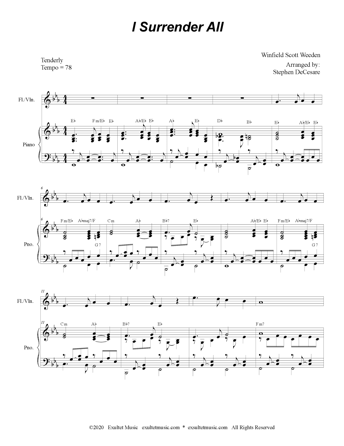I Surrender All (Flute or Violin solo and Piano) (arr. Stephen DeCesare)