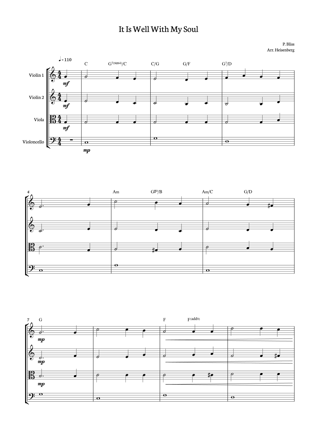 It Is Well With My Soul - P. Bliss for String Quartet (arr. Heisenberg)