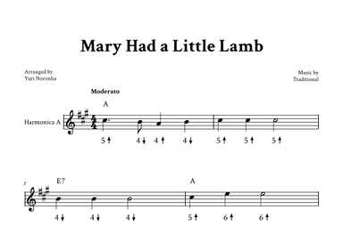 Mary Had a Little Lamb - For Harmonica in A (arr. Yuri Noronha)