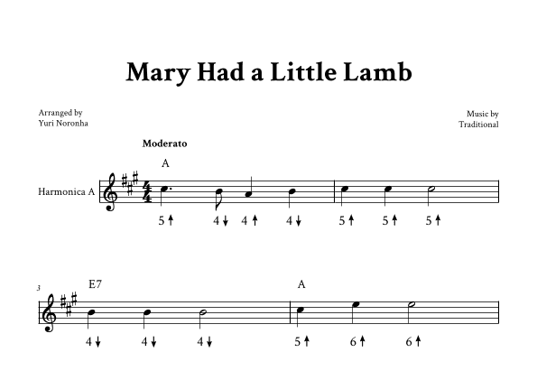 Mary Had a Little Lamb - For Harmonica in A (arr. Yuri Noronha)