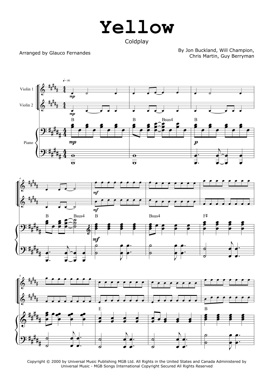 Yellow (arr. Glauco Fernandes)