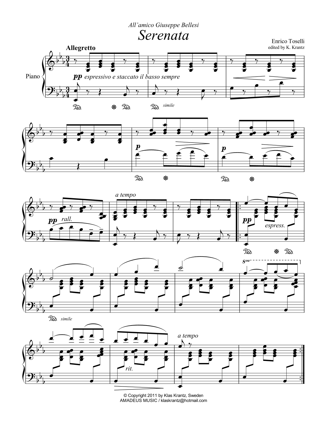 Serenata Rimpianto Op. 6 for piano solo (arr. K. Krantz)