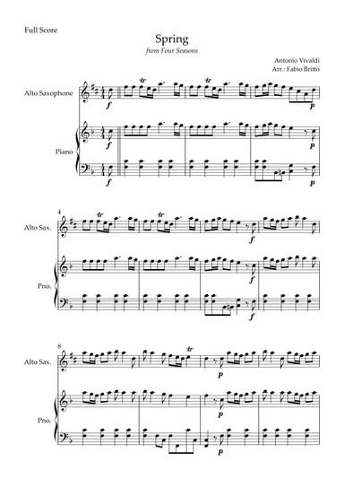 Spring (from Four Seasons of Antonio Vivaldi) for Alto Saxophone Solo and Piano Accompaniment (arr. Fabio Britto)