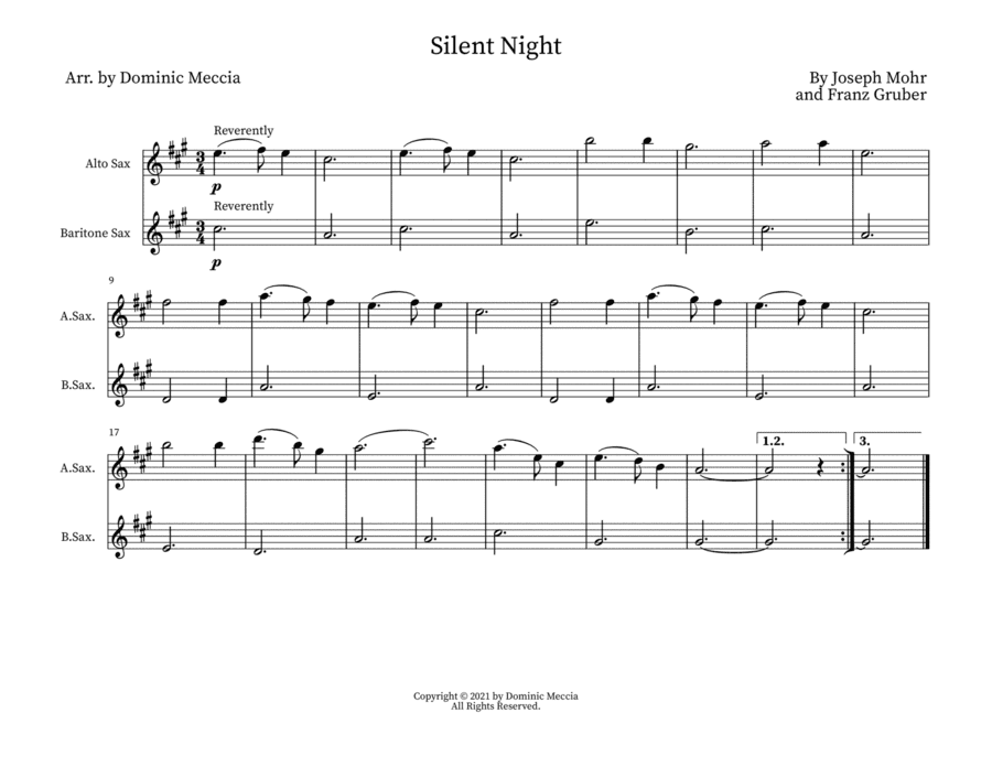 Silent Night- Alto Sax and Bari Sax Duet (arr. Dominic Meccia)