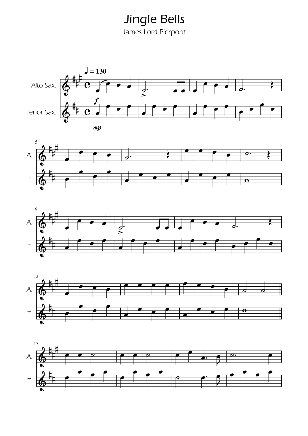 Jingle Bells - Alto and Tenor Sax Duet (arr. Ygor Nunes)