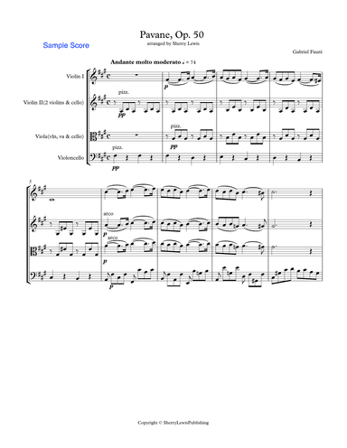 PAVANE Op. 50 by Fauré, String Trio, Intermediate Level for 2 violins and cello or violin, viola and (arr. Sherry Lewis Publishing)