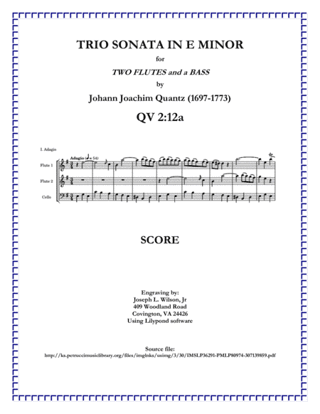 Quantz Trio Sonata in E Minor QV 2:Anh. 12a (arr. Joseph L. Wilson, Jr.)