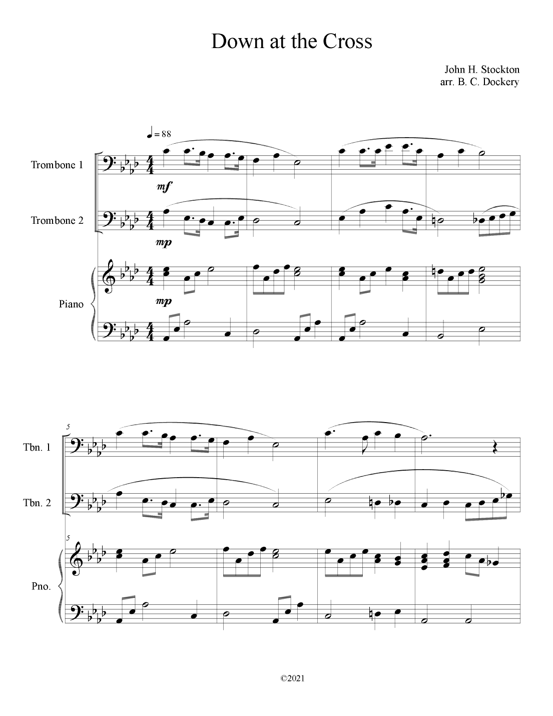 Down at the Cross (Trombone Duet with Piano Accompaniment) (arr. B. C. Dockery)