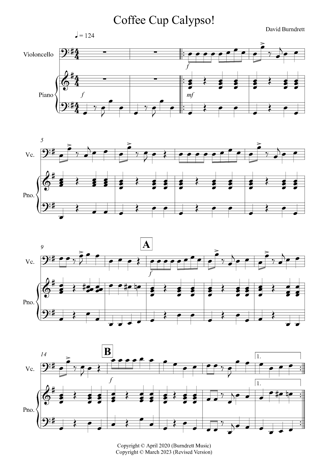 Coffee Cup Calypso! for Cello and Piano