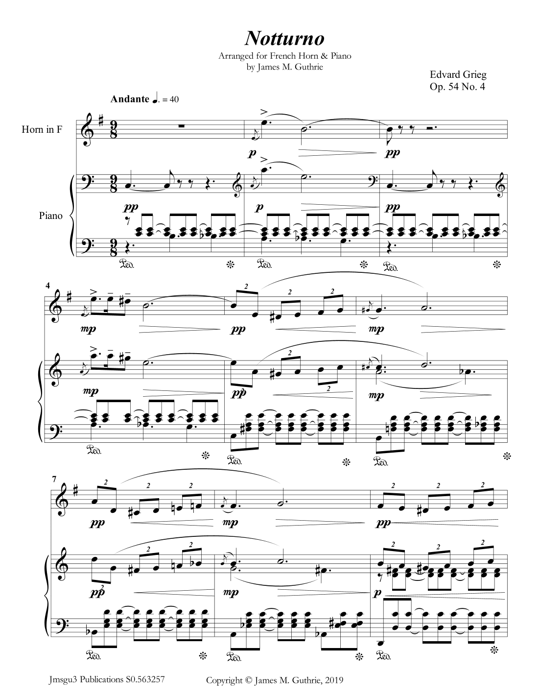 Grieg: Notturno Op. 54 No. 4 for French Horn & Piano (arr. James M. Guthrie)