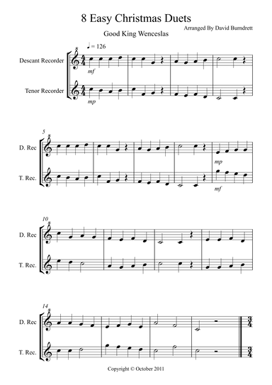 8 Easy Christmas Duets for Descant and Tenor Recorder (arr. David Burndrett)