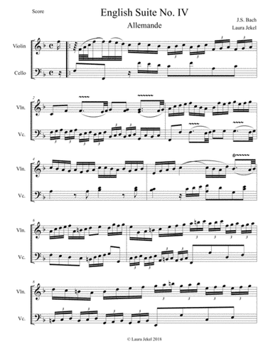 Four Movements from J.S. Bach's English Suites, for Violin and Cello Duo (arr. Laura Jekel)