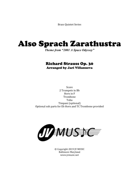 Also Sprach Zarathustra for Brass Ensemble and Timpani (arr. Jari Villanueva)