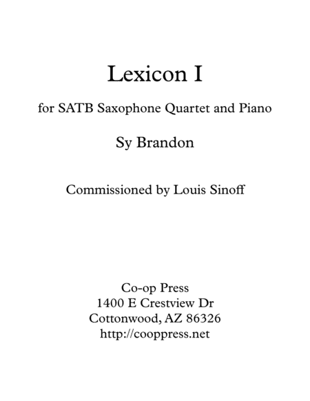 Lexicon No. 1 for Saxophone Quartet and Piano