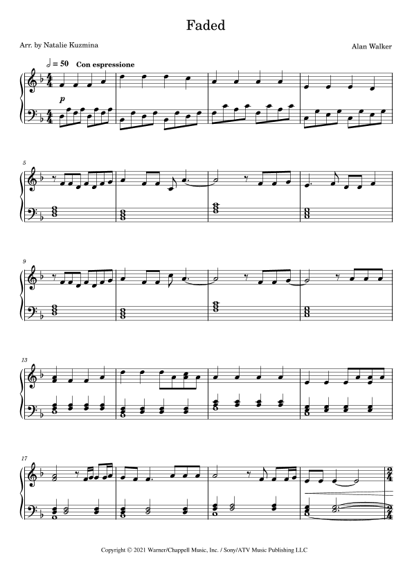 Faded (arr. Natalie Kuzmina aka nattaliepiano)