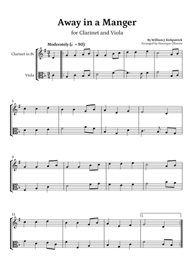 Away in a Manger (Clarinet and Viola) - Beginner Level (arr. Henrique Oliveira)