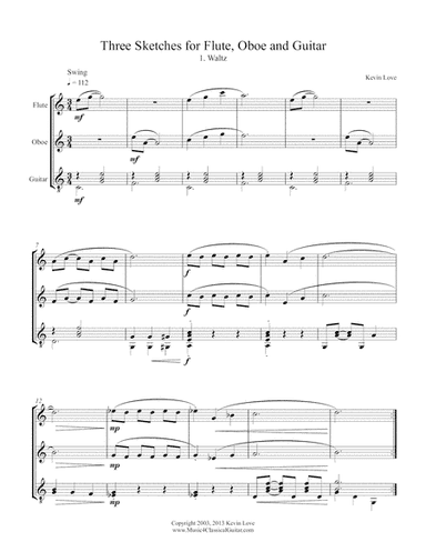 Three Sketches for Flute, Oboe and Guitar - Score and Parts
