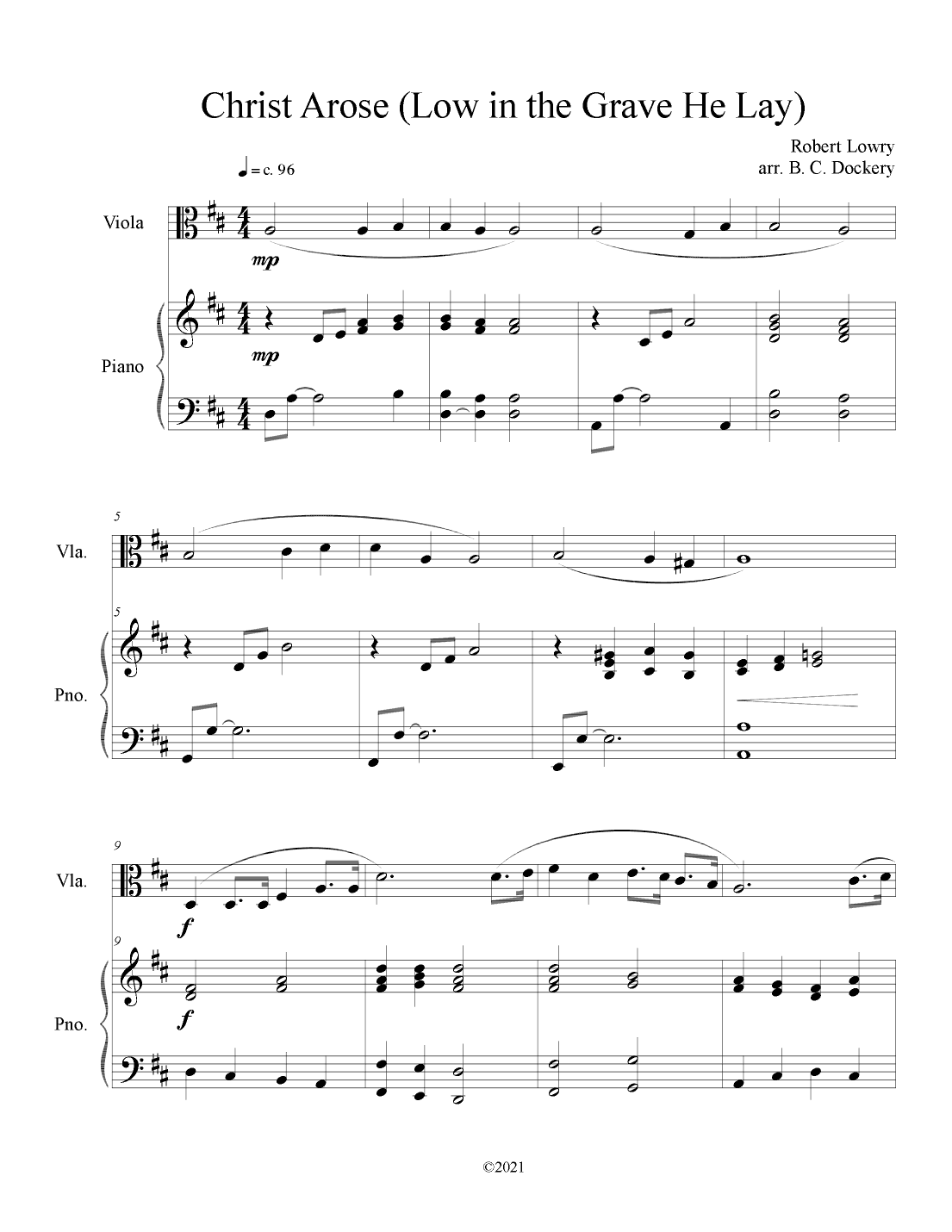 Christ Arose (Low in the Grave He Lay) for Viola Solo with Piano Accompaniment (arr. B. C. Dockery)