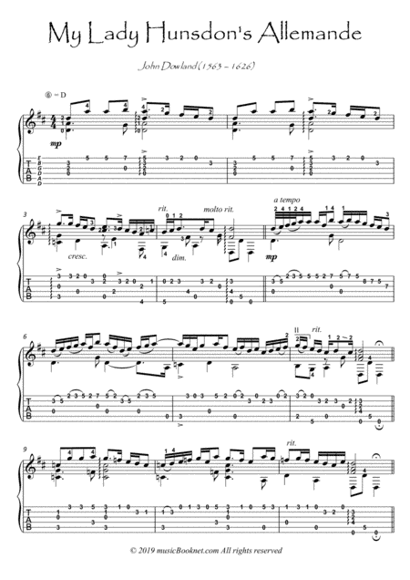My Lady Hunsdon's by Dowland (arr. PianoSheetNow)
